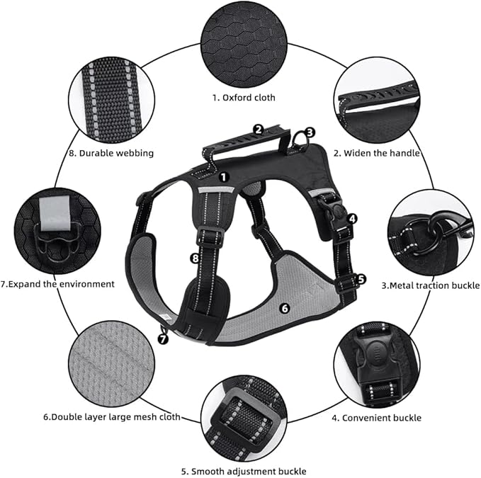 Dog Harness No Pull Adjustable Reflective,for Medium and Large Small Dog with Leash 59.06in (Black, L)