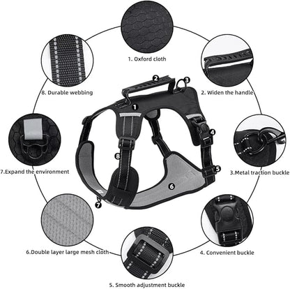 Dog Harness No Pull Adjustable Reflective,for Medium and Large Small Dog with Leash 59.06in (Black, L)