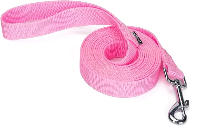 Siumouhoi 10 ft Strong Durable Nylon Dog Training Leash, Traction Rope, 1 Inch Wide, for Small and Medium Dog (Pink, 10 Feet)