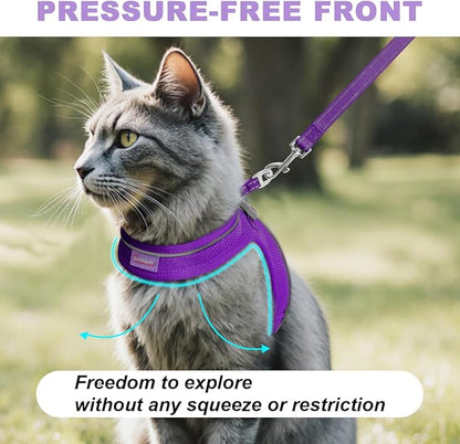 Cat Harness and Leash Set,Escape Proof Kitten Harness,Step in Adjustable Soft Lightweight,Easy Control,Reflective Strips Comfortable for Walking Travel(Purple,XXXS)