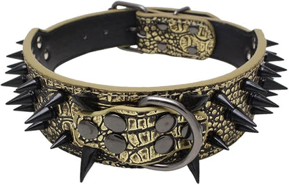 Serijoars Spiked Studded Dog Collar, PU Leather Dog Collar, Adjustable Pet Collars for Medium or Large Breed Pet (XL, Gold Brown3)