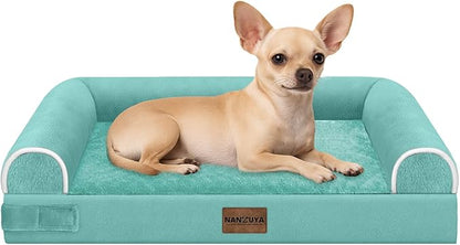 Small Dog Bed Orthopedic Washable: Beds Bolster Small Sized Dogs Bed Egg Crate Foam Couch Sofa Waterproof with Removable Cover - Aqua Blue