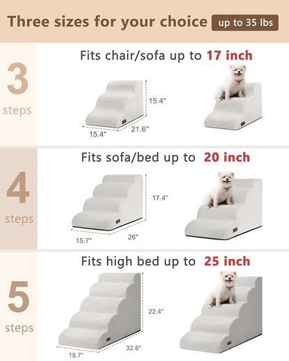 Aodisman Dog Stairs Ramp for Bed and Couch,4 Step Dog Steps for Small Dogs,Pet Stairs with Non-Slip Bottom for Old Cats,Indoor Pet Steps,Comfort,Durable,17.4" H,Light Grey