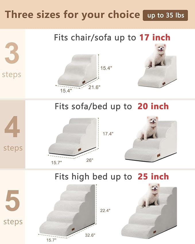 Aodisman Dog Stairs for High Bed,5 Step Dog Ramp for Small and Medium Dogs,Pet Stairs with Non-Slip Bottom for Puppy, Older Cat,Indoor Pet Steps,Comfort,Durable,22.4" H,Light Grey