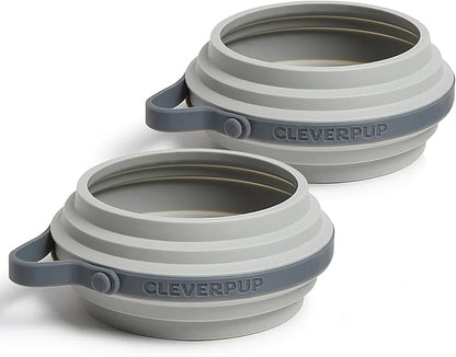 Cleverpup, Small 7-Piece Bistro Box Dog Food Travel Kit, 6-Cup Kibble Storage, 2 Silicone Bowls, Mat & Scoop - Premium Portable Pet Food Kit for Weekends, Overnights, Daycare & Camping, Graphite