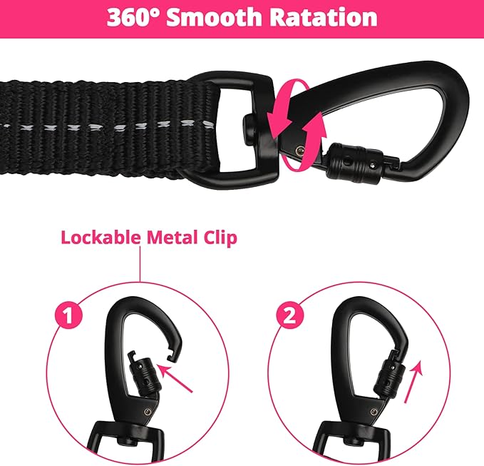 Long Dog Leash 10 FT: Heavy Duty Rope Leashes for Dogs Training with Swivel Lockable Hook Reflective Threads Bungee and Padded Handle - Dog Lead for Large Small Medium Dogs Outside Walking Hiking Red