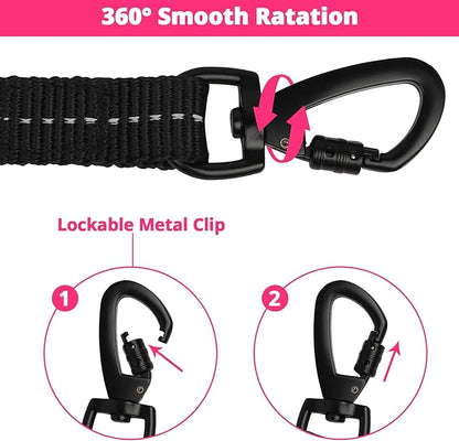 Long Dog Leash 10 FT: Heavy Duty Rope Leashes for Dogs Training with Swivel Lockable Hook Reflective Threads Bungee and Padded Handle - Dog Lead for Large Small Medium Dogs Outside Walking Hiking Red