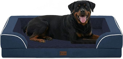 Casa Paw Orthopedic Dog Beds for Extra Large Sized Dogs, Waterproof Memory Foam XL Pet Bed with Sides 48x30Inch, Non-Slip and Egg-Crate Foam Big Dog Couch Bed with Removable Washable Cover, Navy Blue
