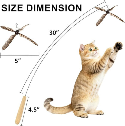 ottmat Cat Wand Toys Interactive for Indoor Cats, 4PC 4-Blade Feather Propeller Refills, 1PC Cat Wand (Small, Wild)