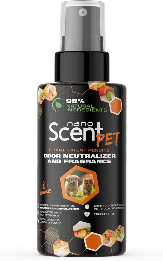 PET Odor Neutralizing Pet Freshening Spray, Nano-Activated, 98% Natural, Alcohol-Free Grooming Spray for Dogs, Cats & Fabrics, Long-Lasting Touch-Release Fragrance - Sweet Jazz (50mL)