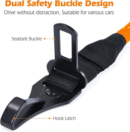 PetBonus Dog Seat Belt for Car, Durable Rope Dog Car Harness Seatbelt for Vehicle, Pet Tether Safety Restraint with Heavy Duty Buckle Hook Latch Lockable Clip for Small Medium Large Breeds (Orange)