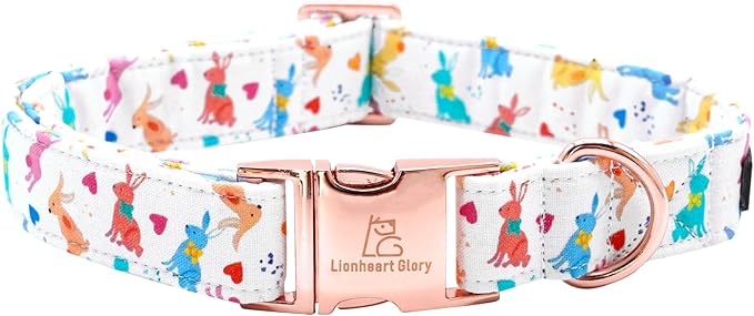 Lionheart glory Easter Collar Rabbit Print Dog Collar for Large Cute Dog Collars Spring Female or Male Pet Gift Adjustable Heavy-Duty Dogs Collar Holiday