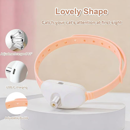 Walfront Cat Toys, Interactive Pink Light-Up Collar with Automatic Chasing, USB Rechargeable Adjustable Fit 9.1–13.4in, Indoor Play for Kittens & Adult Cats, Fun Exercise & Boredom Relief