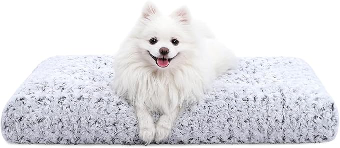 KSIIA Washable Dog Bed Deluxe Plush Dog Crate Beds Comfy Kennel Pad Anti-Slip Pet Sleeping Mat for Large, Jumbo, Medium, Small Dogs Breeds, 29" x 21", Gray