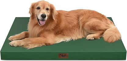 Tail Stories Outdoor Extra Large Dog Bed, Waterproof Dog Bed for Large Dogs, Orthopedic Egg Crate Foam Pet Bed with Washable Removable Oxford Cooling Cover, 44x32 Inch, Dark Green