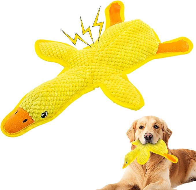 No Stuffing Dog Squeak Toys- Chew Toys for Small Medium Large Breed- Durable Puppy Teething Interactive to Keep Them Busy- Best Birthday Gift(Yellow Duck)