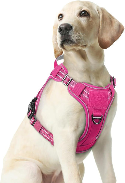 rabbitgoo Dog Harness Medium Sized No Pull, Tactical Service Pet Vest with Molle and Control Handle, Adjustable and Reflective Military Harness for Easy Walking and Training, Rose Red, M