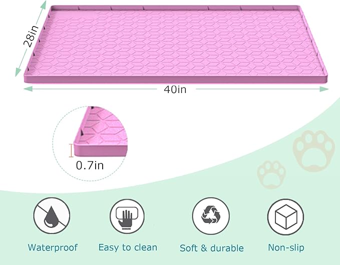 Jacooxi Cat Litter Mat, Silicone Large Cat Mat for Litter Box - 40x28 in, Waterproof & Non-Slip, Durable & Easy Clean, Pink