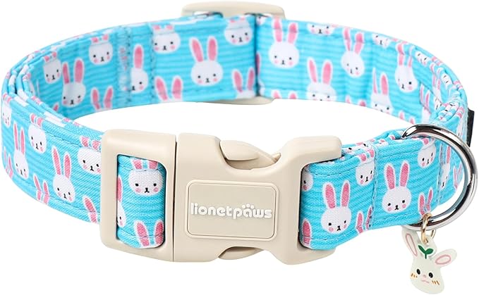 Lionet Paws Easter Dog Collar- Cute Bunny Blue Dog Collars with Plastic Buckle, Light Adjustable Dogs Collars with Rabbit Pendant for Medium Large Dogs