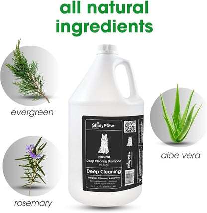 Shiny Paw Natural Deep Cleaning Organic Dog Shampoo 128 oz | Dog Itching Skin Relief with Evergreen, Aloe & Rosemary | Natural Dog Shampoo for Smelly Dogs
