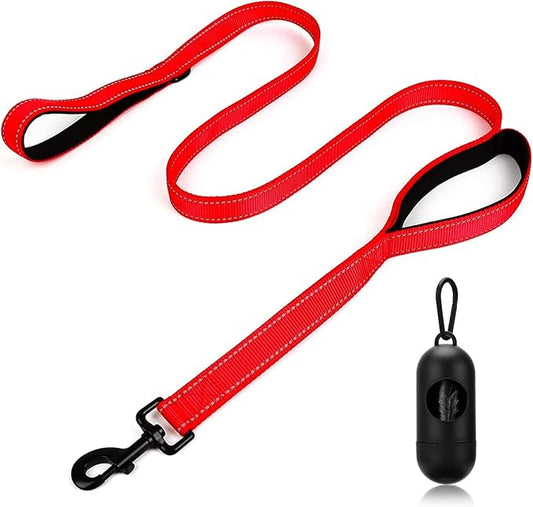 Dog Leash, Heavy Duty Dog Leash, Leashes for Large Breed Dogs .5FT.6FT, Double Handle Dog Leash, Reflective Training Lead, Perfect for Medium to Large Dogs(5FT, Red)