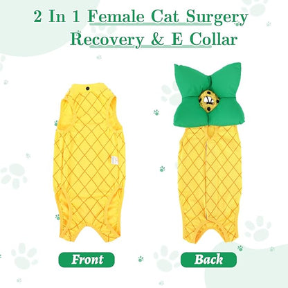 EMUST 2PCS Cat Recovery Suit & Cat Surgery Suit, Soft & Adjustable Dog Surgery Suit Female Spay for Abdominal Wounds, Cotton Cone for Cats to Stop Licking for Small Female Pets 8-16lb, Yellow, L