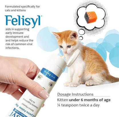 Felisyl L-Lysine Gel for Cats & Kittens (5oz) – Immune System, Respiratory & Eye Health Support. Reduces Sneezing, Runny Nose & Watery Eyes. Daily Salmon-Flavor Supplement – Made in USA