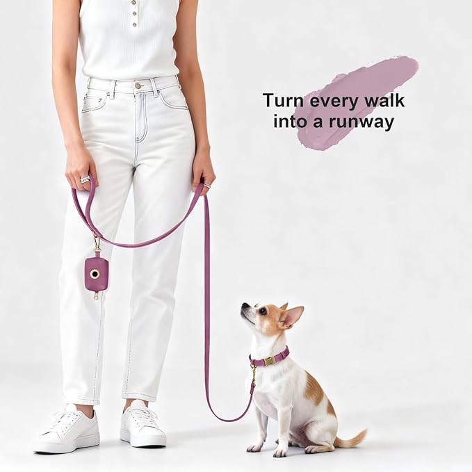 Didog Stylish PU Leather Dog Leash for Small Dogs, Easy to Clean 5ft Small Dog Leash with Metal Tangle-Free Clip, Fashionable and Elegant for Walking, Running and Training,Purple, S