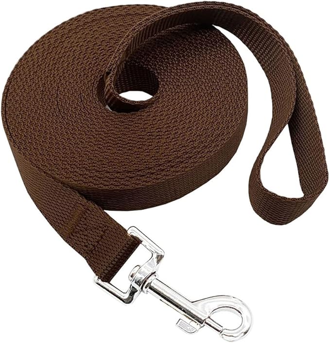 Nylon Training Dog Leash for Small Medium Large Dogs, 15ft 20ft 30ft 50ft Long Leash Dog/Puppy Lead for Obedience Recall Training, Camping (30ft, Brown)