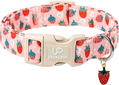 UP URARA PUP Dog Collar-Summer Puppy Collars-Adjustable Strawberry Pet Collar for Small,Medium,Large Dogs-Durable & Cute Design