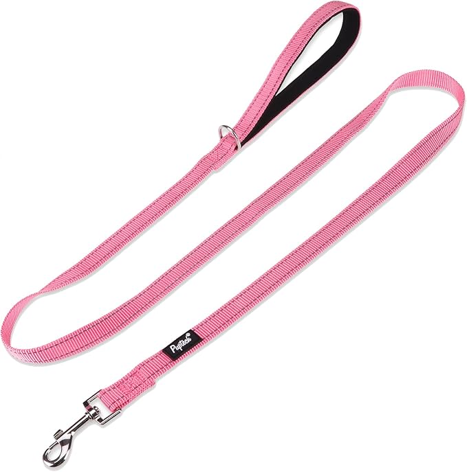 PUPTECK Reflective Dog Leash with Comfortable Padded Handle Durable Nylon Dog Lead for Small Medium and Large Dogs Cats Walking Running Training Outside, Light Pink