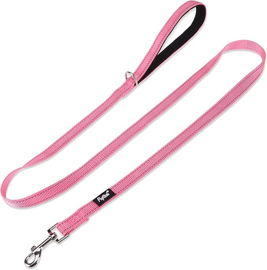 PUPTECK Reflective Dog Leash with Comfortable Padded Handle Durable Nylon Dog Lead for Small Medium and Large Dogs Cats Walking Running Training Outside, Light Pink