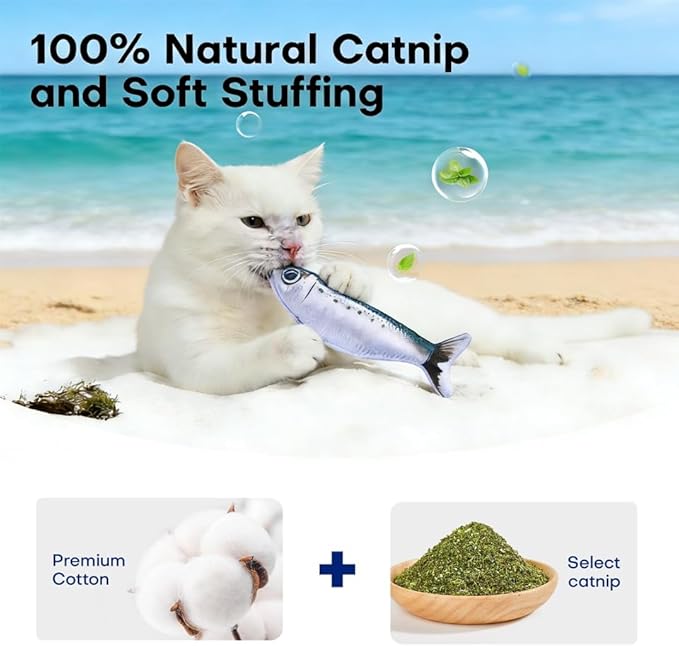 Realistic Floppy Fish Cat Toy with Catnip Toys for Cats Interactive Cat Toys for All Breeds Tap-Activated 3 Flapping Mode Sardine/Yellow Croaker,7.1 Inches,with Catnip,Rechargeable