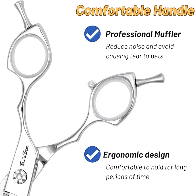 7.5in Curved Chunker Dog Grooming Scissors, 35 Teeth Professional Dog Cutting Scissors, 25 Degree Bend High-end Shears for Pet Groomers or Family Use, with Symmetric Handle, Thinning Rate 65%, Silver