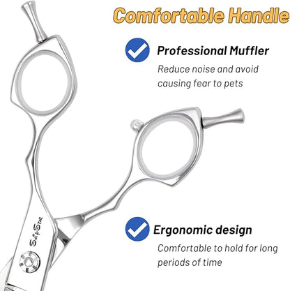 7.5in Curved Chunker Dog Grooming Scissors, 35 Teeth Professional Dog Cutting Scissors, 25 Degree Bend High-end Shears for Pet Groomers or Family Use, with Symmetric Handle, Thinning Rate 65%, Silver