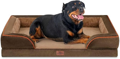 Comfort Expression Orthopedic Dog Bed for Extra Large Dogs 48x30 Inch, Waterproof Egg Crate Foam XXL Pet Bed with Removable Bolsters, Dog Couch with Washable Cover & Non-Slip Bottom, Brown