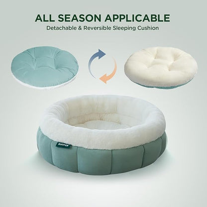 BALANCE Cat Beds for Indoor Cats, Washable Round Cat Bed, Cute Kitten Bed with Anti-Slip Bottom for Kitty and Puppy, 18 Inches, Granite Green