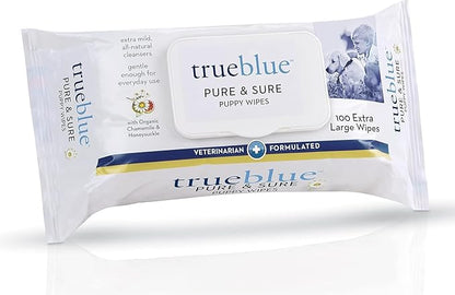 TrueBlue Chamomile & Honeysuckle Pure & Sure Puppy Wipes – Pre-Moistened Puppy Pads for Cleaning Dirty Paws, Coats, Dog Hair – Extra Large – 8”x7” – 100 Count