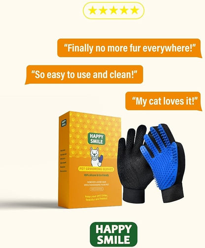 Happy Smile Pet Grooming Gloves for Dogs & Cats – Deshedding, Bath & Massage – Hair Removal Gloves for Short & Long Fur – 1 Pair