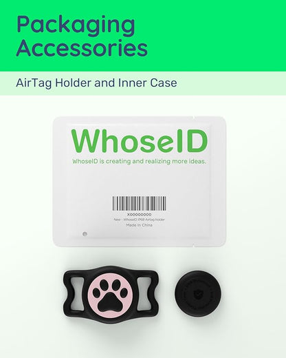 WhoseID IP68 Waterpoof Dog Air tag Holder, Stretchy Silicone Full Body Covered Apple Air Tag Holder for Dog Cat Collar Fit All Width Collar (Black & Pink, 1 Pack)