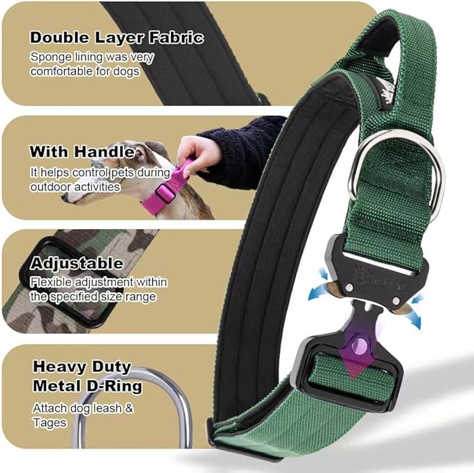 TSPRO Premium Dog Collars Tactical Dog Collar with Handle and Heavy Duty Quick-Release Metal Buckle Durable Thick and Adjustable for Medium to Large Dogs (Yellow M)