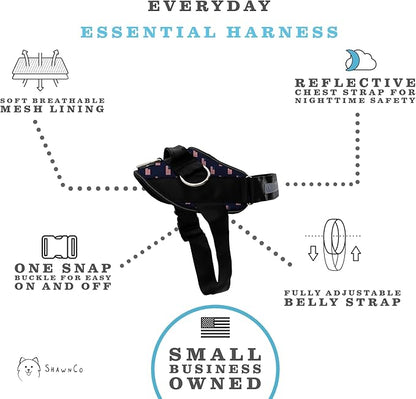 ShawnCo Essential Dog Harness, No-Pull Pet Vest with 3 Leash Clips, No Choke, Reflective, Adjustable and Padded, for Easy Walking and Training for Small, Medium and Large Dogs (USA Flag,L)