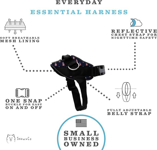 ShawnCo Essential Dog Harness, No-Pull Pet Vest with 3 Leash Clips, No Choke, Reflective, Adjustable and Padded, for Easy Walking and Training for Small, Medium and Large Dogs (USA Flag,XL)