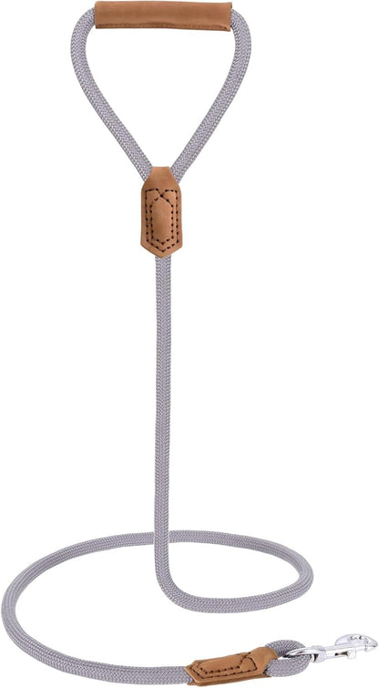 Mile High Life | Premium Leather Dog Leash | Strong Rope Leash | Leather Handle | Zinc Alloy Strong Clasp | Small Medium Large Dogs | 4/5/6 Feet(Gray Yellow, 48 Inch (Pack of 1))