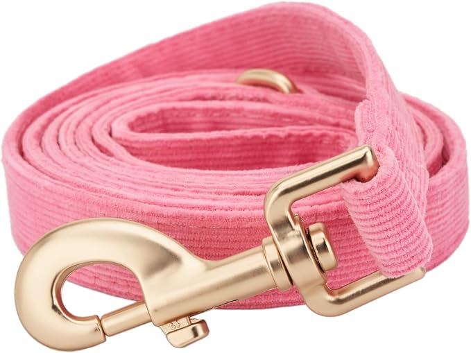 Ewinoom Soft Corduroy Dog Collar and Leash Set Adjustable Durable Dog Collars with Metal Buckle and Lead for Female Small Dogs,Hot Pink