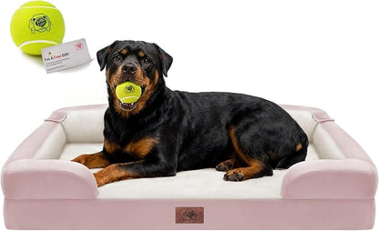 Orthopedic Dog Bed for Extra Large Dogs, XXL Waterproof Egg Crate Memory Foam Pet Bed Bolsters with Removable Washable Cover & Non-Slip Bottom, Tennis Ball Toy, 45x35