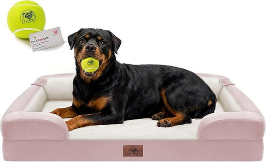 Orthopedic Dog Bed for Extra Large Dogs, XXL Waterproof Egg Crate Memory Foam Pet Bed Bolsters with Removable Washable Cover & Non-Slip Bottom, Tennis Ball Toy, 45x35