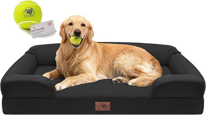 Extra Large Dog Bed, Orthopedic XL Washable Bed for Big Dog Waterproof Pet Couch Sofa Bolster with Removable Cover, Non-Slip Bottom, Tennis Ball Toy, 42x30