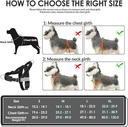 SlowTon No Pull Dog Harness - Heavy Duty Dog Harness and Leash Set for Medium Large Dogs, Reflective Tactical Harness with Soft Padded and Front Clip for Easy Walk and Training （B, M