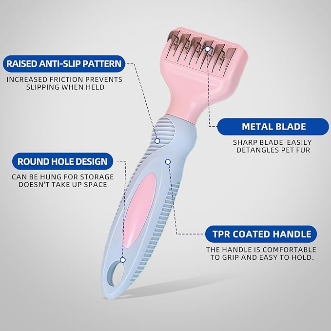 HOP Home of Paws Professional Pet Dematting Comb for Dogs and Cats, Stainless Steel Rounded Teeth, Gentle Knot and Tangle Removal Tool, Grooming Supplies
